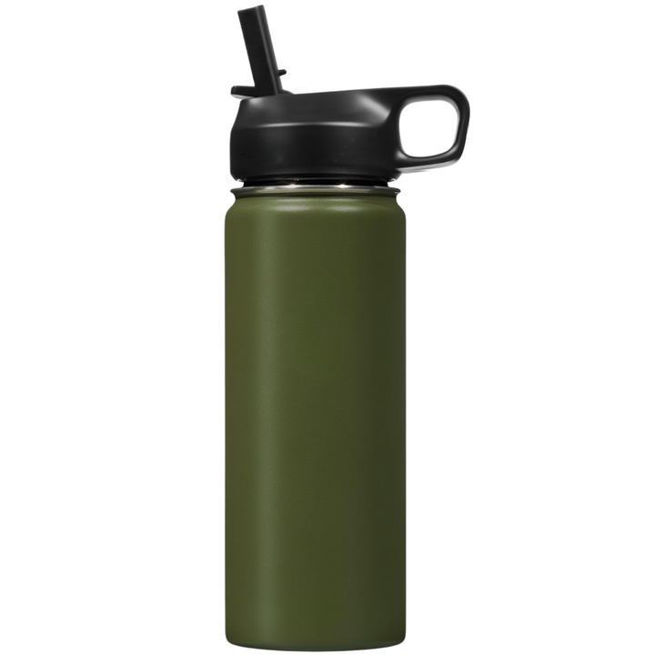 Stainless Steel Insulated Water Bottle with Straw - For Cold & Hot Drinks-500 ml-Olive green-Nora Luxe