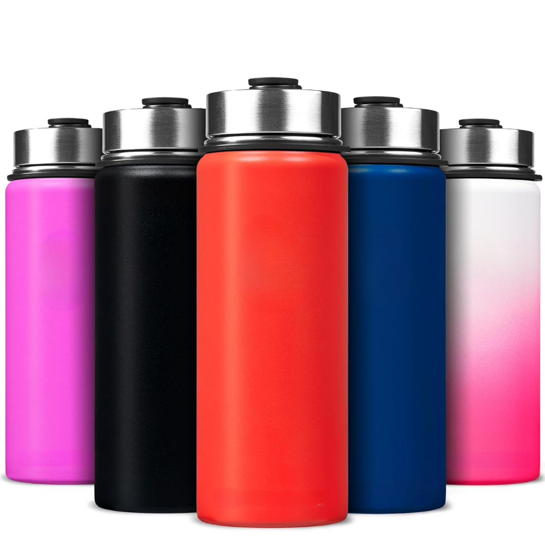 Stainless Steel Insulated Water Bottle with Straw - For Cold & Hot Drinks-500 ml-White-Dark Blue-Nora Luxe
