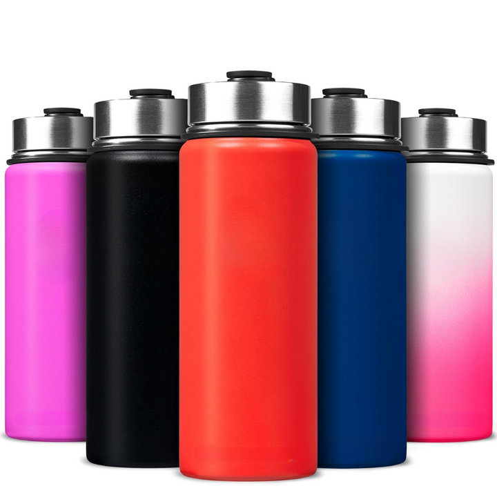 Stainless Steel Insulated Water Bottle with Straw - For Cold & Hot Drinks-500 ml-White-Dark Blue-Nora Luxe