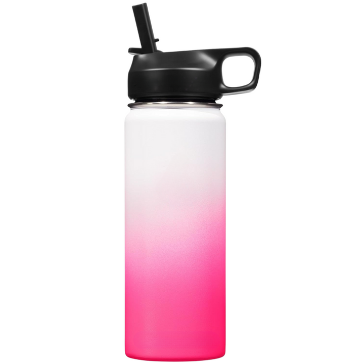 Stainless Steel Insulated Water Bottle with Straw - For Cold & Hot Drinks-500 ml-White-Pink-Nora Luxe