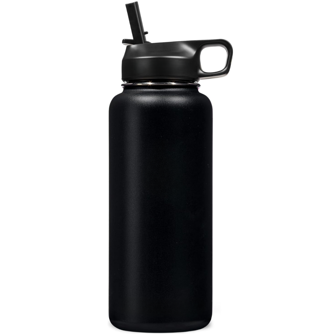 Stainless Steel Insulated Water Bottle with Straw - For Cold & Hot Drinks-950 ml-Black-Nora Luxe