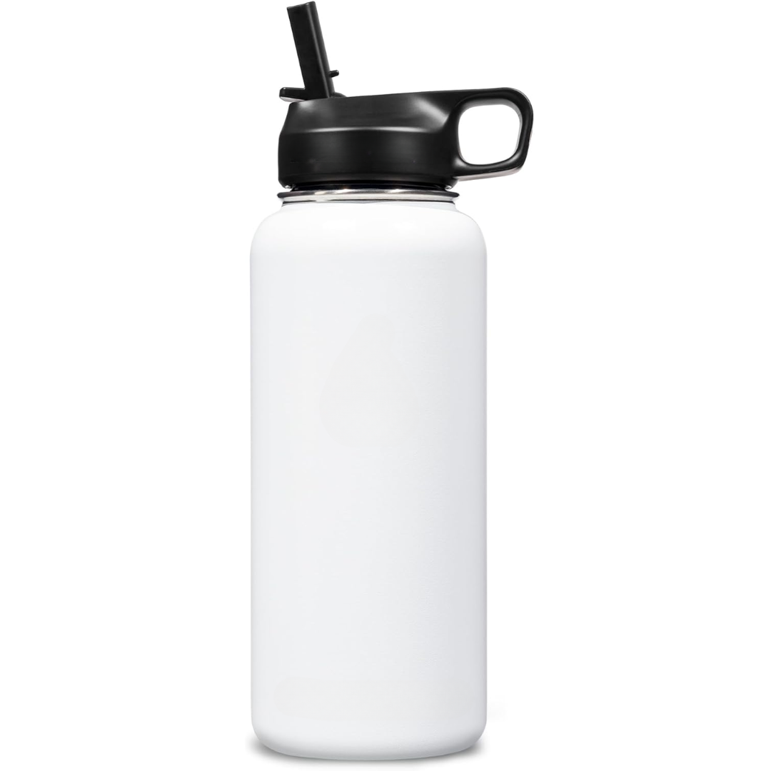 Stainless Steel Insulated Water Bottle with Straw - For Cold & Hot Drinks-950 ml-White-Nora Luxe