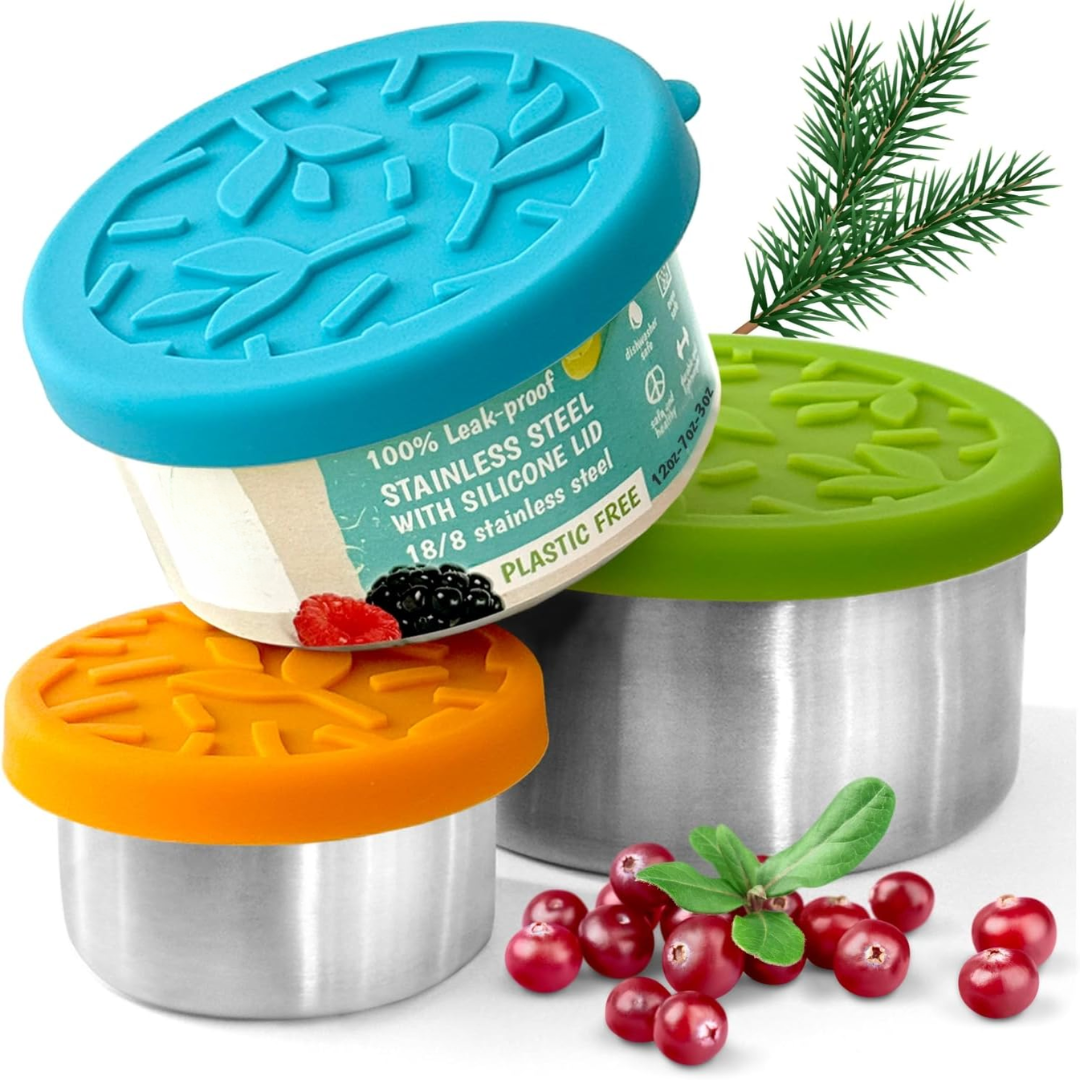 Stainless Steel Lunch Box Set with Lids – 100ml, 200ml, 400ml-Orange/Blue/Green-Nora Luxe