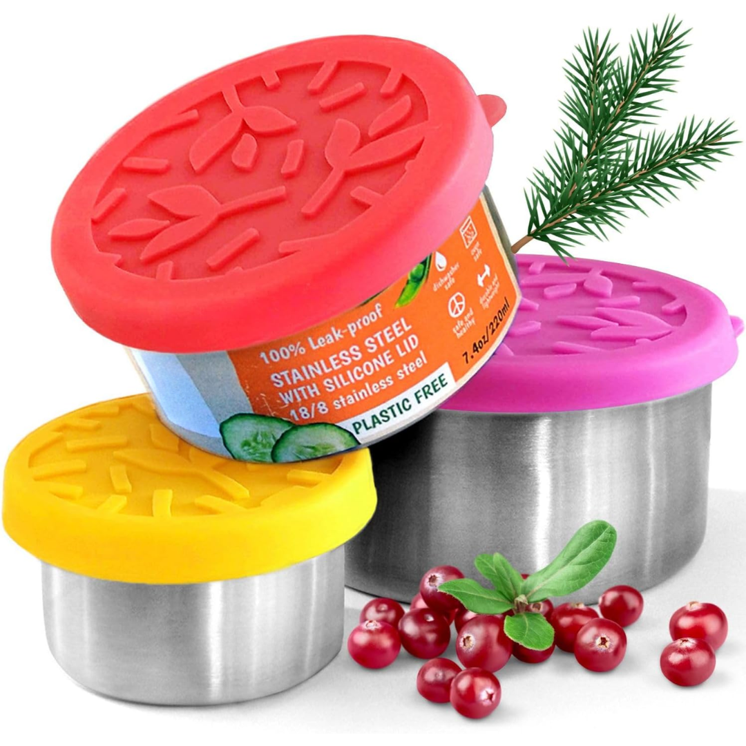Stainless Steel Lunch Box Set with Lids – 100ml, 200ml, 400ml-Yellow/Red/Purple-Nora Luxe