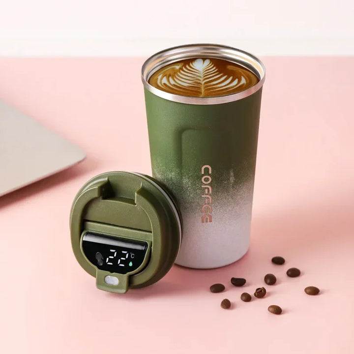 Stainless Steel Thermo Mug with Smart Temperature Display - TempMate-Green-White-380ML-Nora Luxe