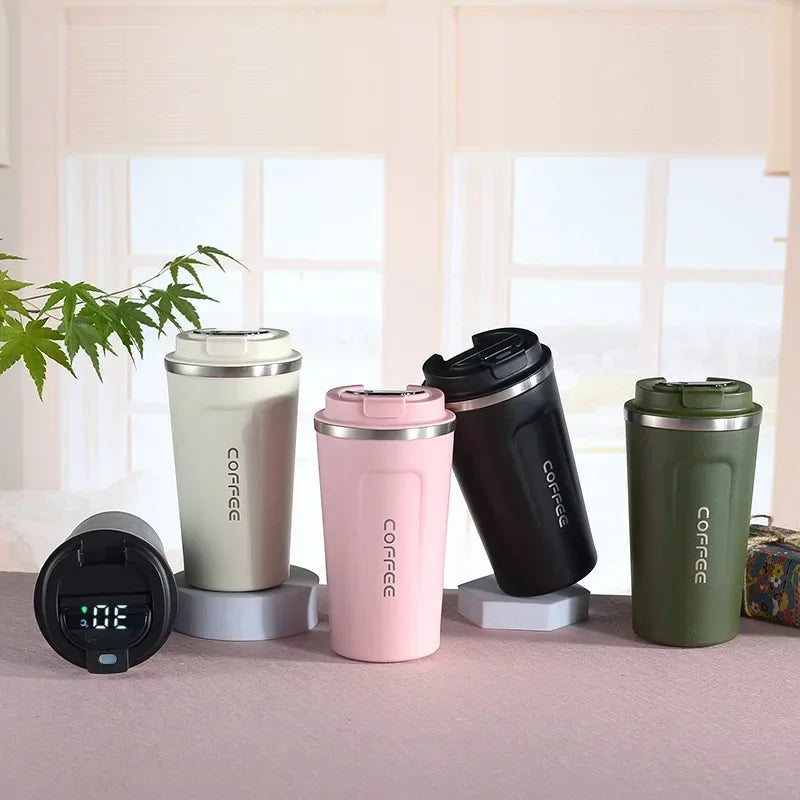 Stainless Steel Thermo Mug with Smart Temperature Display - TempMate-Pink Portable Rope-380ML-Nora Luxe