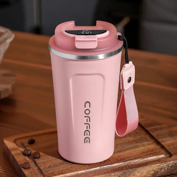 Stainless Steel Thermo Mug with Smart Temperature Display - TempMate-Pink Portable Rope-380ML-Nora Luxe