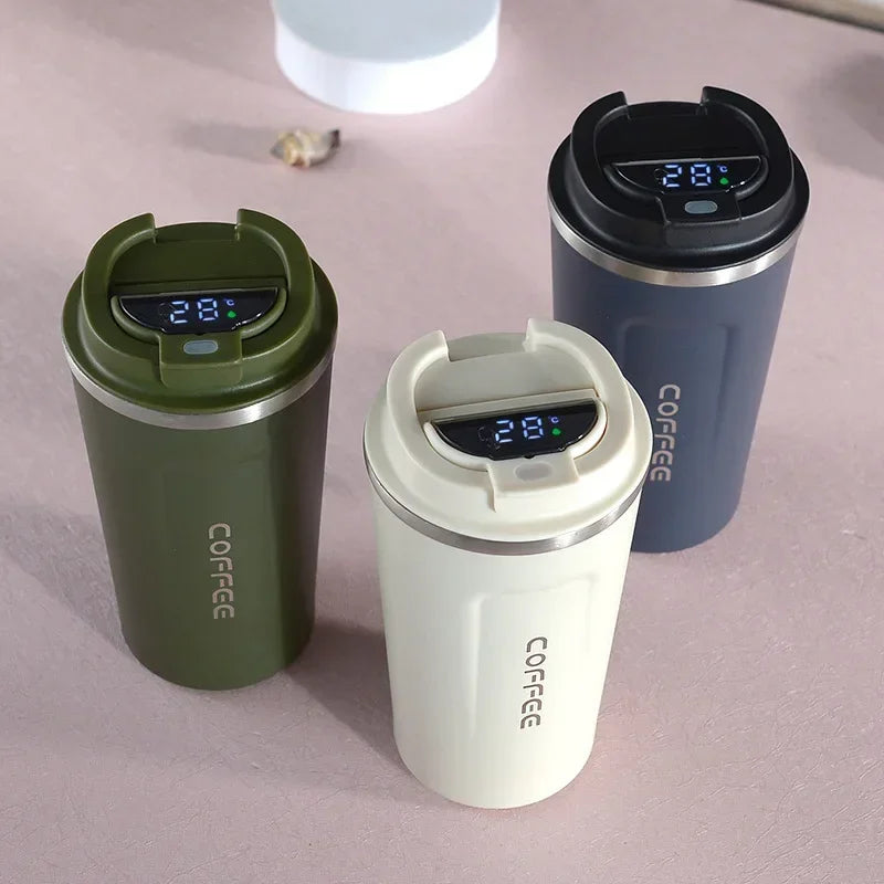 Stainless Steel Thermo Mug with Smart Temperature Display - TempMate-Pink Portable Rope-380ML-Nora Luxe