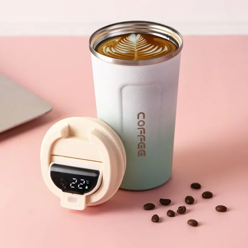Stainless Steel Thermo Mug with Smart Temperature Display - TempMate-White-Green-380ML-Nora Luxe