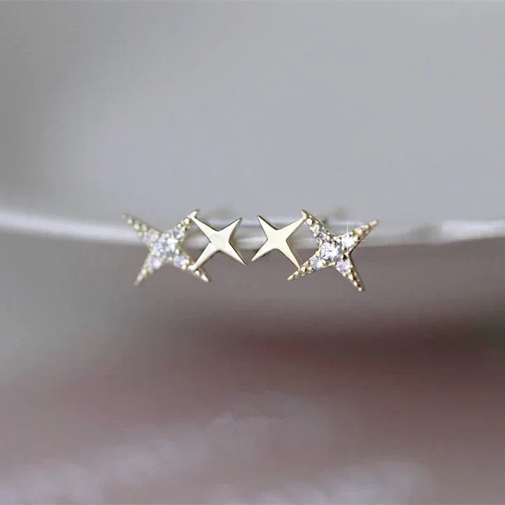 Star-shaped Stud Earrings with Zirconia - Lyra-Gold-Nora Luxe