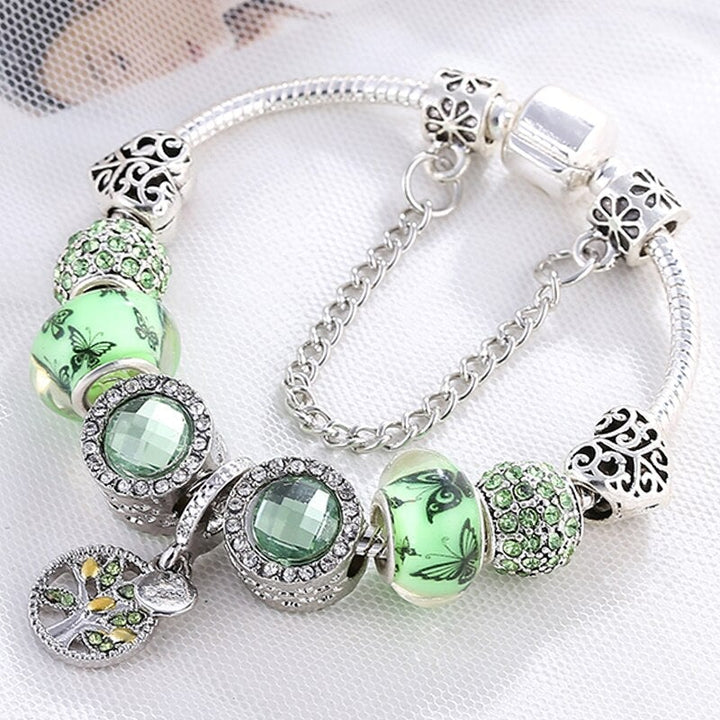 Sterling Silver Bracelet with Green Crystals - Isla-6.30 in-Nora Luxe
