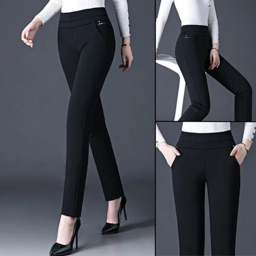 Straight Ladies' Trousers with Elastic High Waist - Sophia-Black-M-Nora Luxe