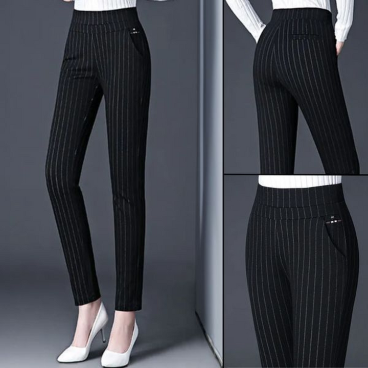 Straight Ladies' Trousers with Elastic High Waist - Sophia-Black-M-Nora Luxe