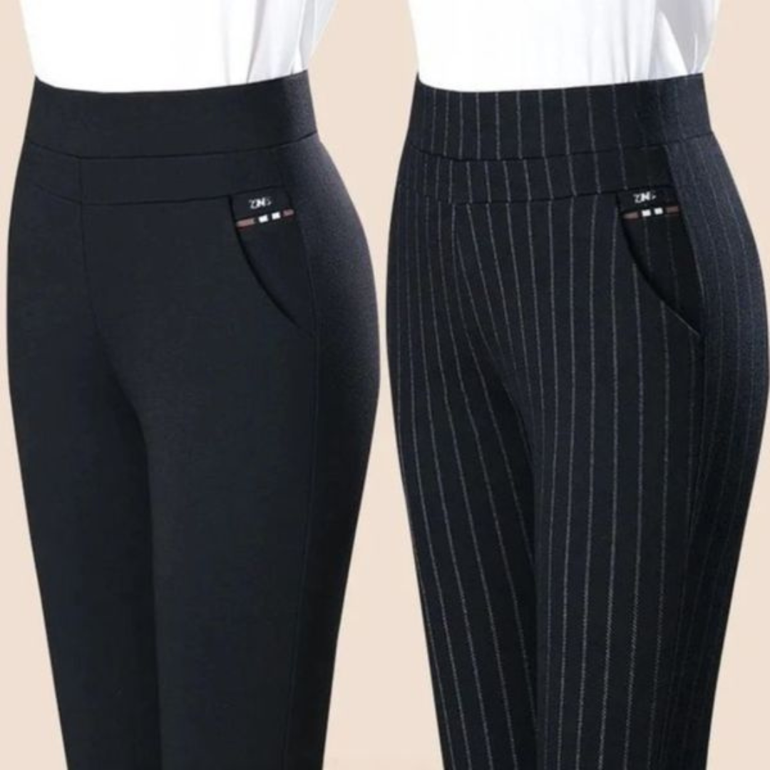 Straight Ladies' Trousers with Elastic High Waist - Sophia-Black-M-Nora Luxe