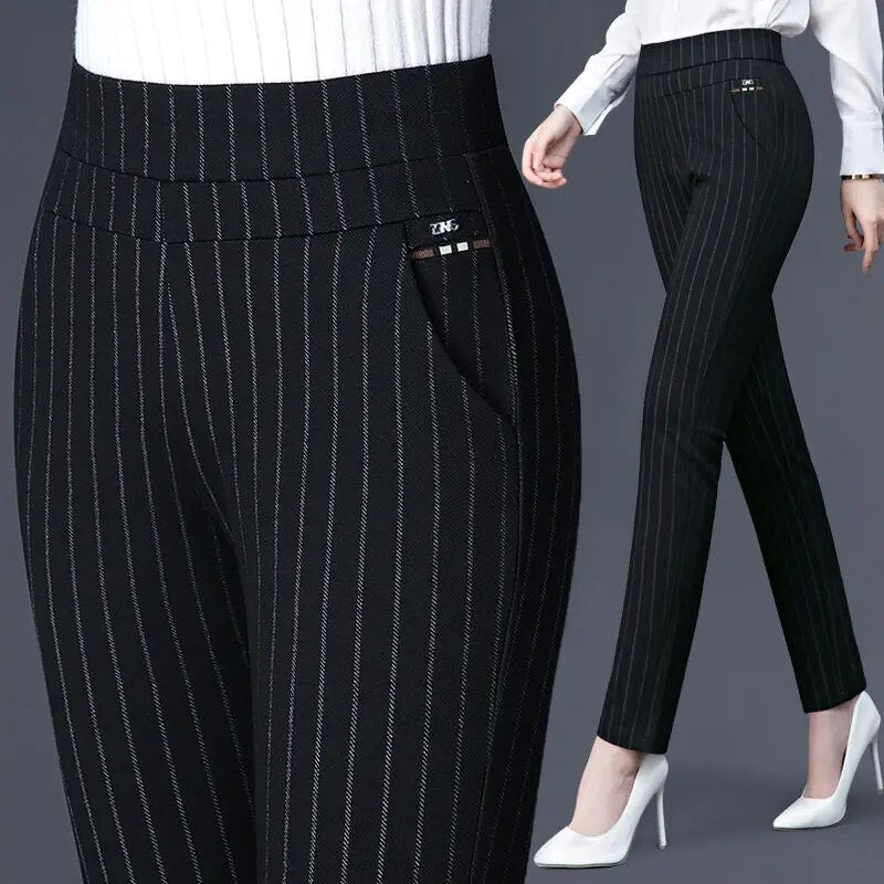 Straight Ladies' Trousers with Elastic High Waist - Sophia-Black-M-Nora Luxe