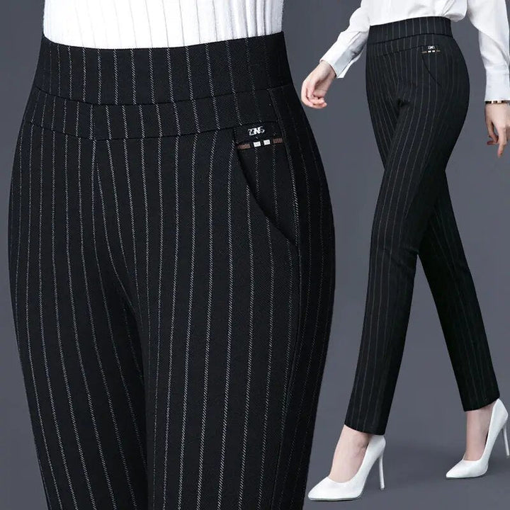 Straight Ladies' Trousers with Elastic High Waist - Sophia-Black-M-Nora Luxe