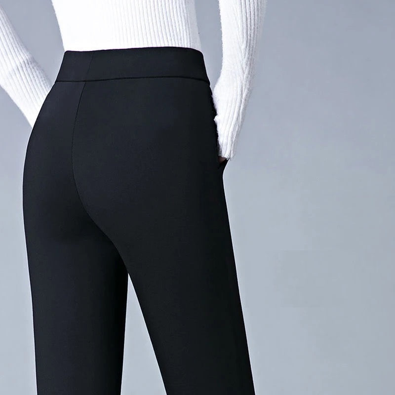 Straight Ladies' Trousers with Elastic High Waist - Sophia-Black-M-Nora Luxe