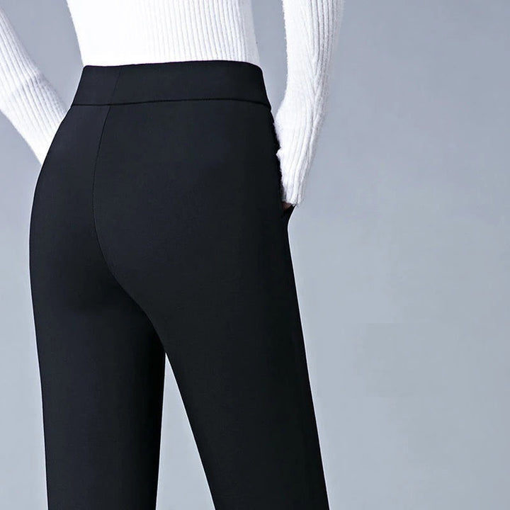 Straight Ladies' Trousers with Elastic High Waist - Sophia-Black-M-Nora Luxe