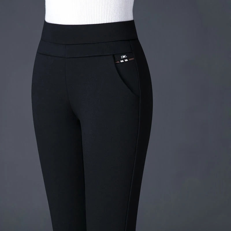 Straight Ladies' Trousers with Elastic High Waist - Sophia-Black-M-Nora Luxe