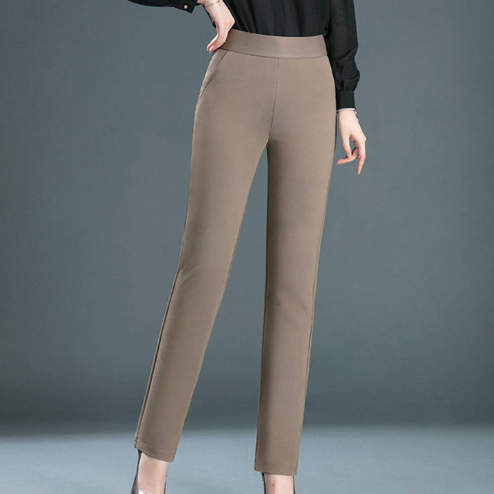 Straight Ladies' Trousers with Timeless Design - Celeste-Khaki-XS-Nora Luxe