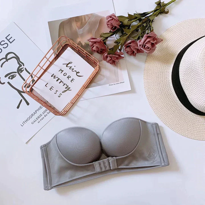 Strapless push-up bra with lifting effect – buy 1, get 1 free – Elina-Grey-30-A-Nora Luxe