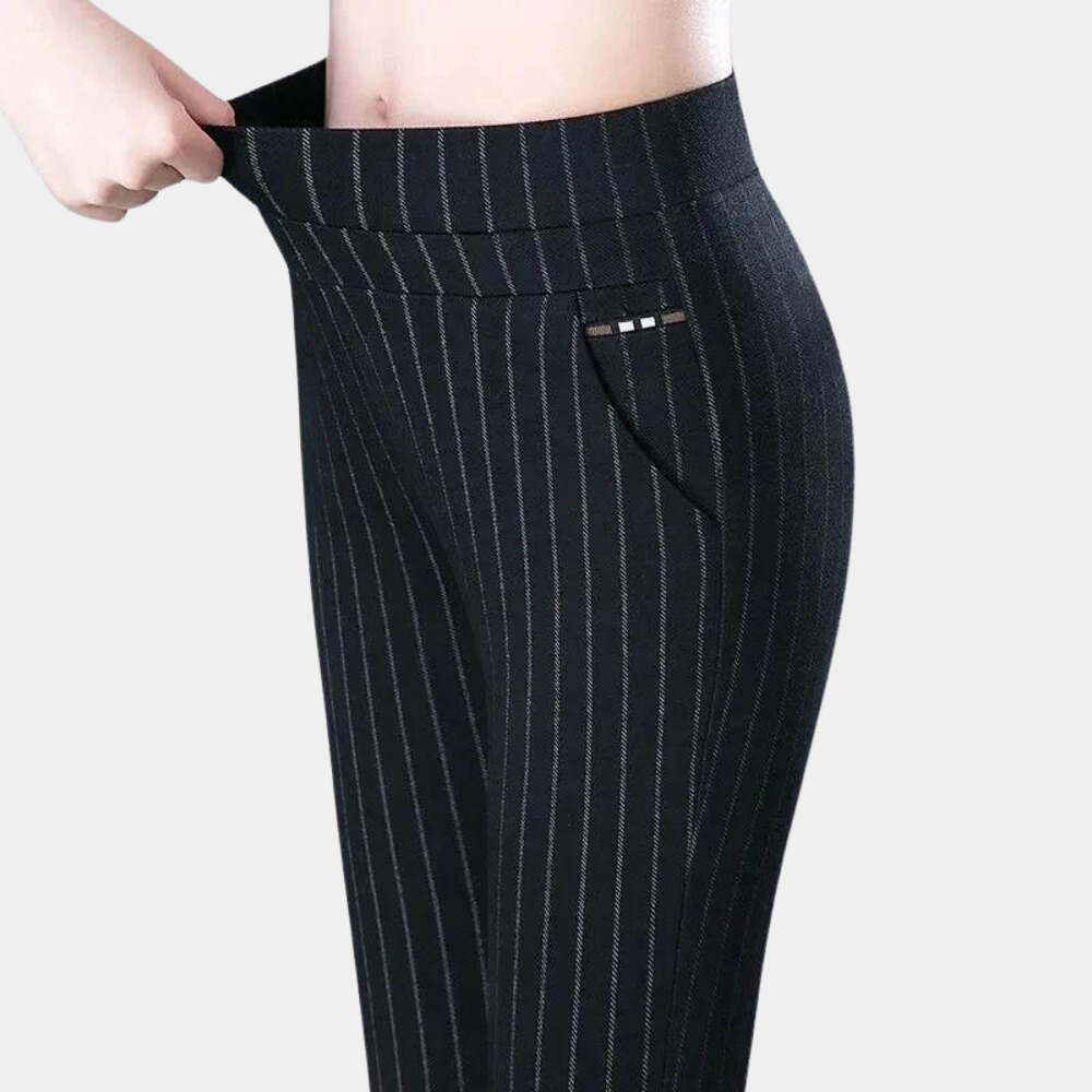 Stretchable Ladies' Trousers for Optimal Comfort - Mira-Black stripes-M-Nora Luxe