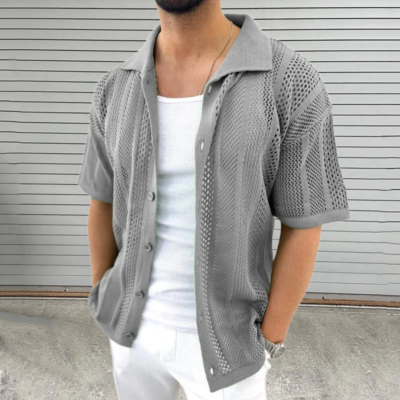 Strick shirt with classic collar – Enzo-Gray-M-The Livary