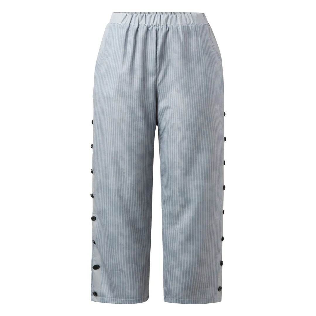 Striped High-Waist Ladies' Trousers with Decorative Buttons – Florence-Gray-S-Nora Luxe