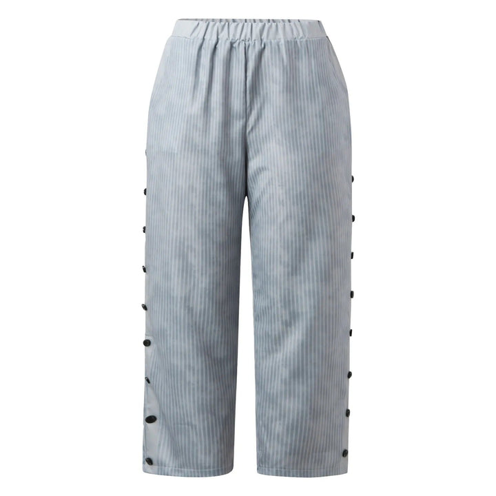 Striped High-Waist Ladies' Trousers with Decorative Buttons – Florence-Gray-S-Nora Luxe