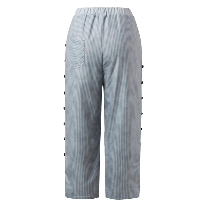 Striped High-Waist Ladies' Trousers with Decorative Buttons – Florence-Gray-S-Nora Luxe