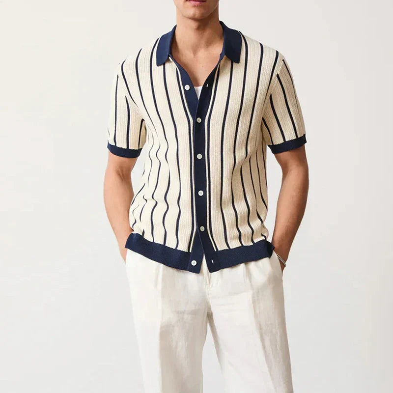 Striped knitted shirt with button placket for men – Emilio-S-Nora Luxe