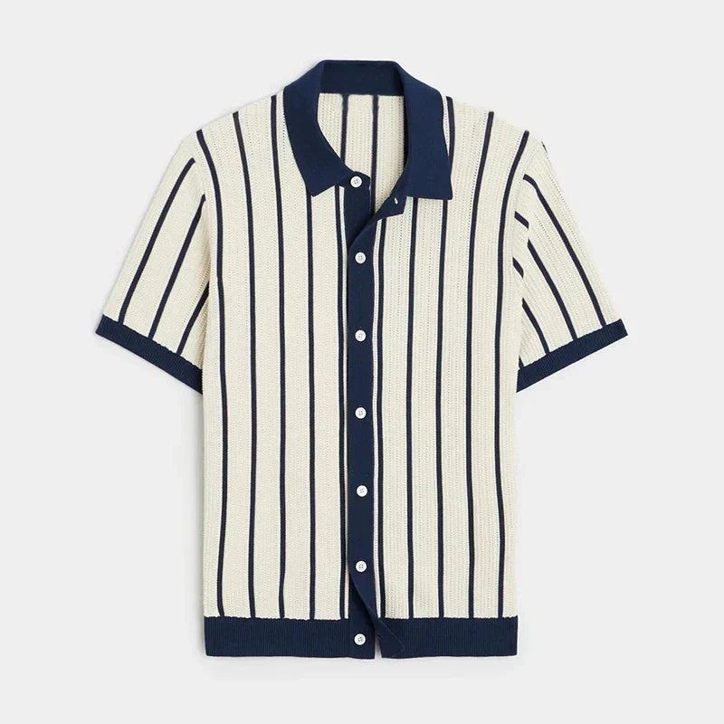 Striped knitted shirt with button placket for men – Emilio-S-Nora Luxe