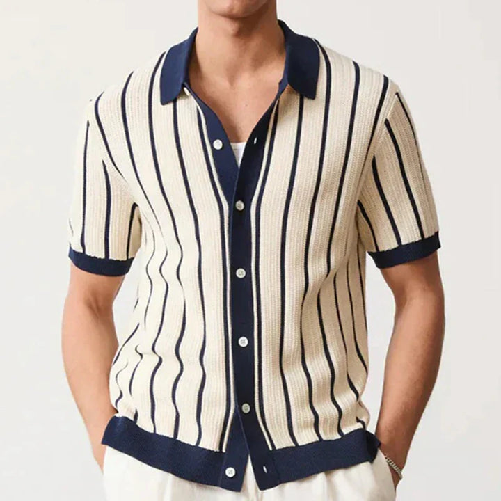 Striped knitted shirt with button placket for men – Emilio-S-Nora Luxe