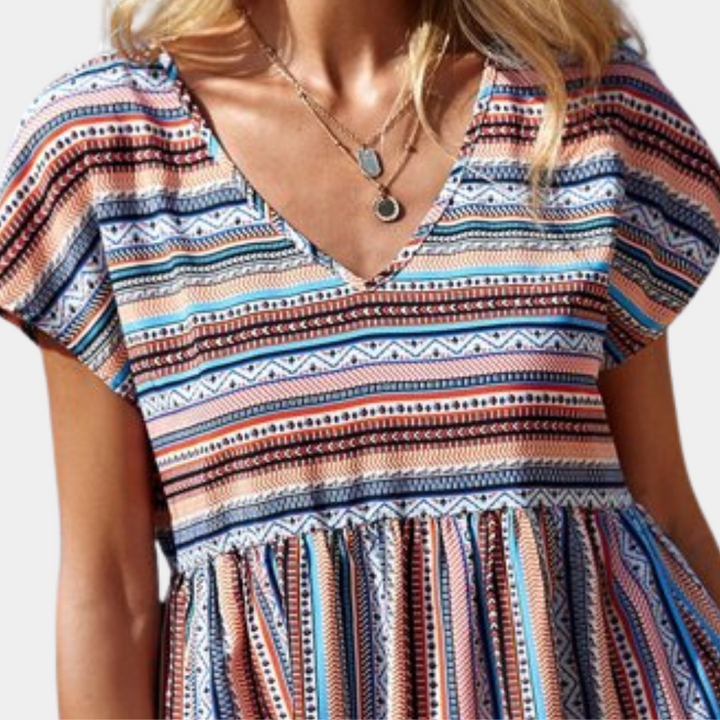 Striped Summer Dress in Soft Fabric – Linae-Purple-XS-State of Style