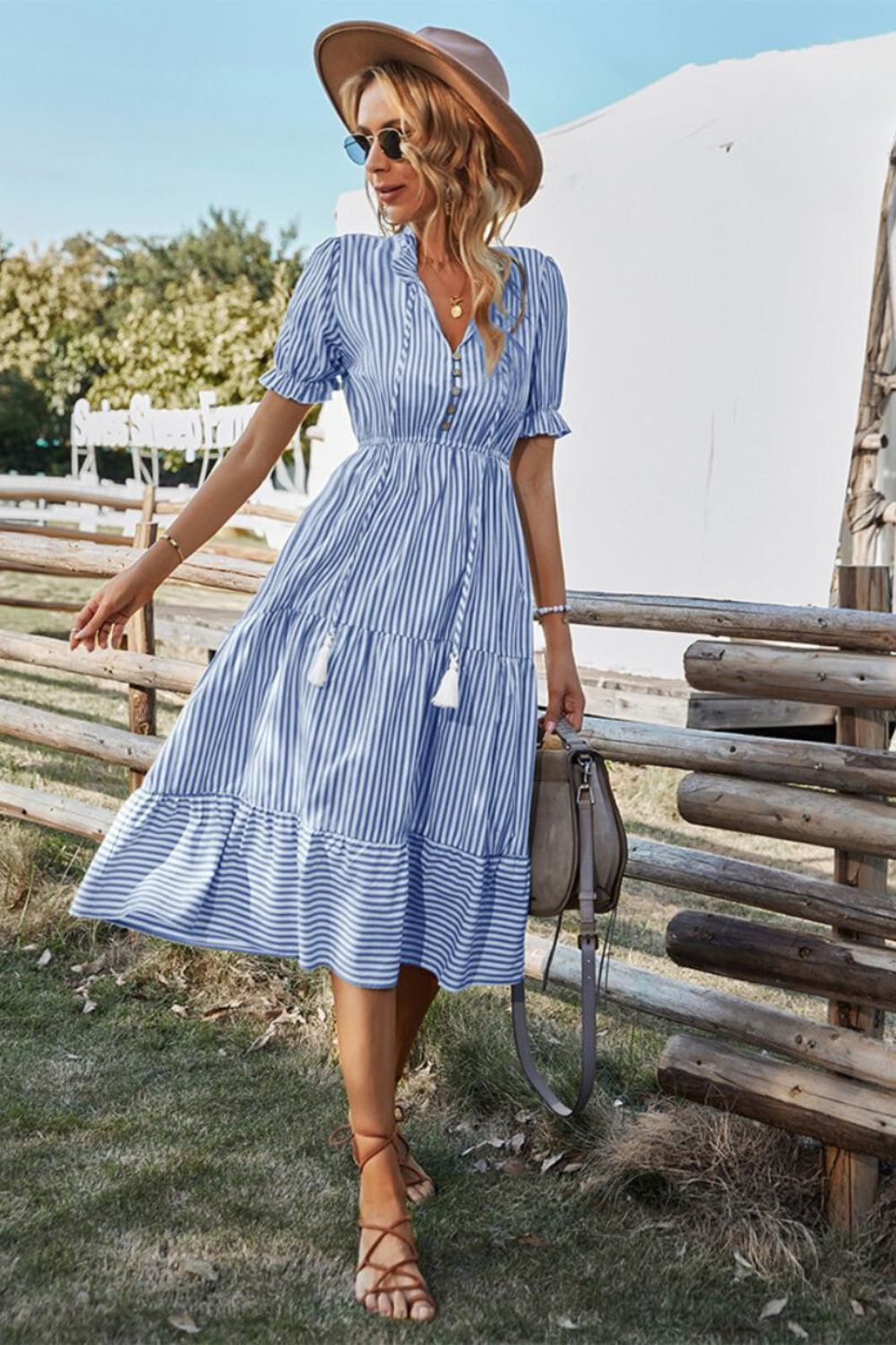 Striped summer midi dress – Amira-Blue-S-Nora Luxe
