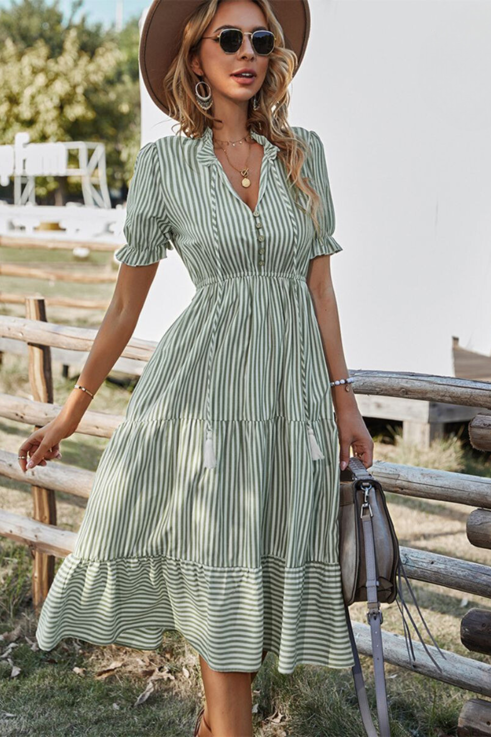 Striped summer midi dress – Amira-Green-S-Nora Luxe