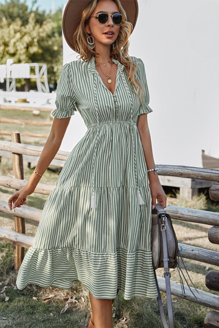 Striped summer midi dress – Amira-Green-S-Nora Luxe