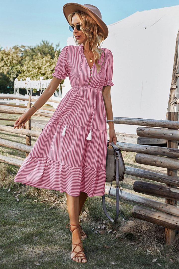 Striped summer midi dress – Amira-Pink-S-Nora Luxe