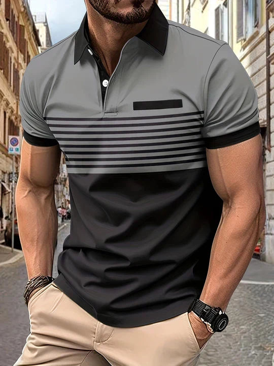 Striped summer polo shirt for men – Damian-Gray-XS-Nora Luxe