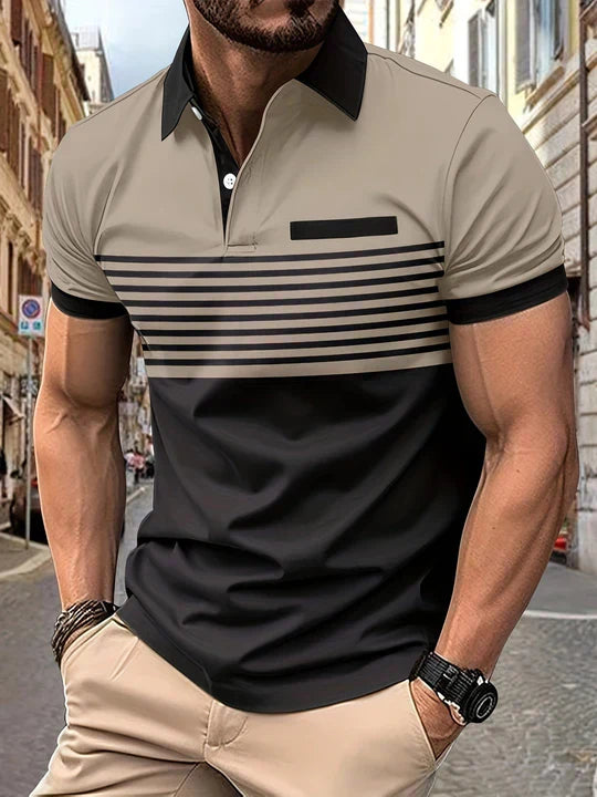 Striped summer polo shirt for men – Damian-Khaki-XS-Nora Luxe