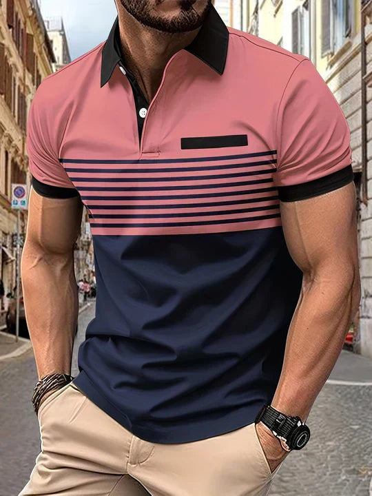 Striped summer polo shirt for men – Damian-Pink-XS-Nora Luxe