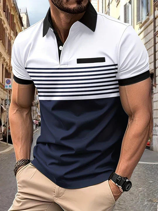 Striped summer polo shirt for men – Damian-White-XS-Nora Luxe