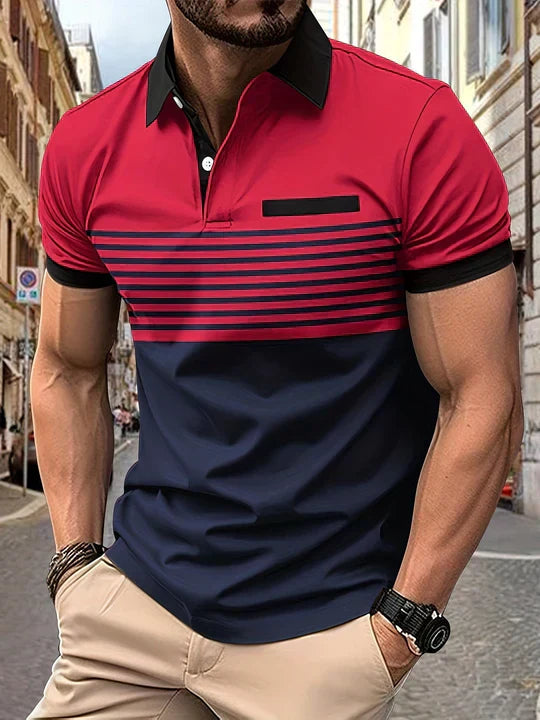 Striped summer polo shirt for men – Damian-Wine red-XS-Nora Luxe