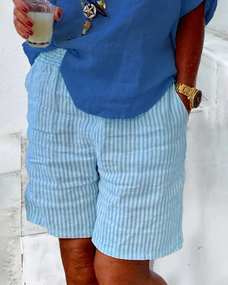 Striped summer shorts for women – Léonie-Blue-S-Nora Luxe