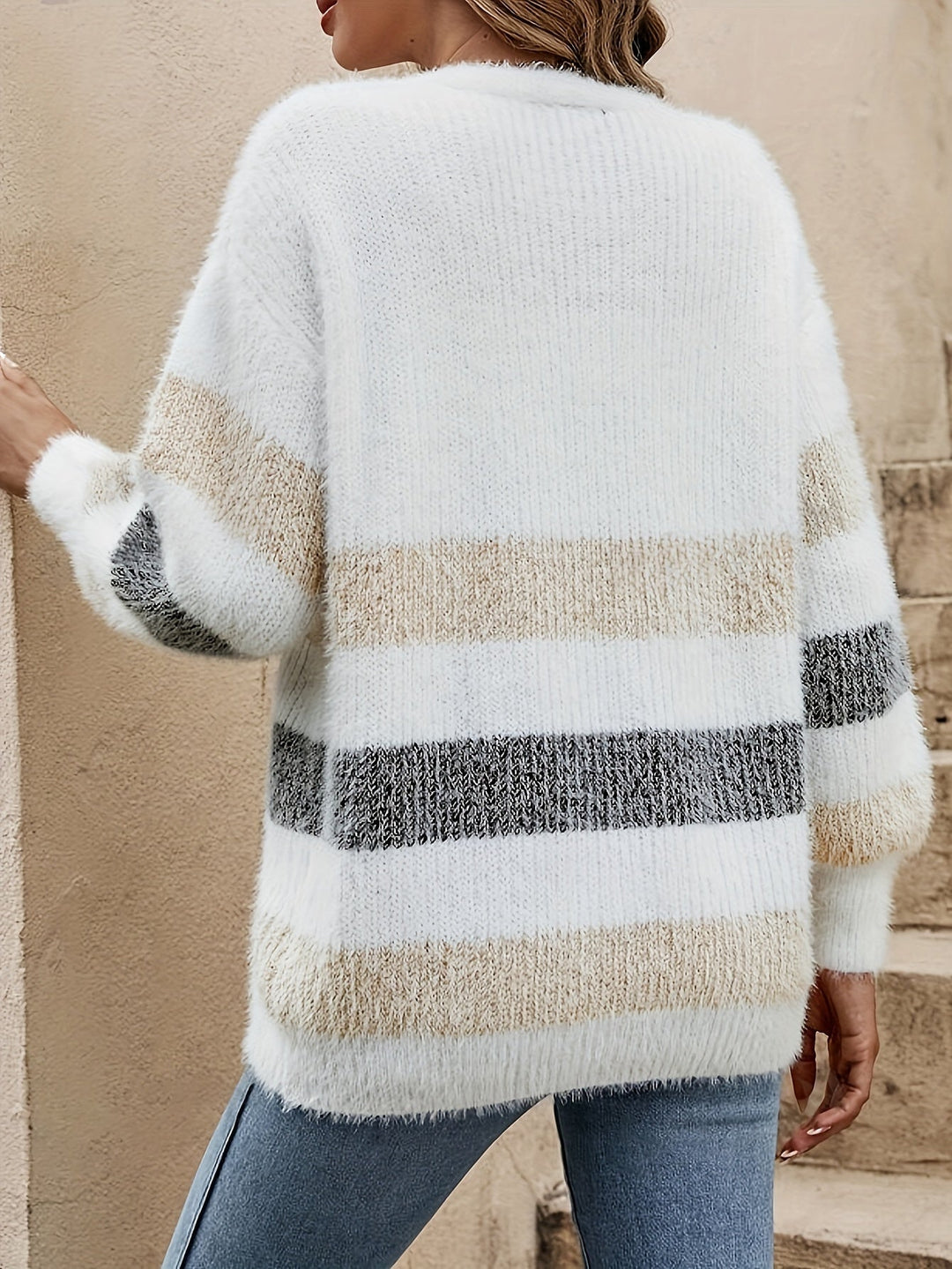 Striped V-Neck Cardigan for Women - Luna-Mixed Color Pink-XS-Nora Luxe