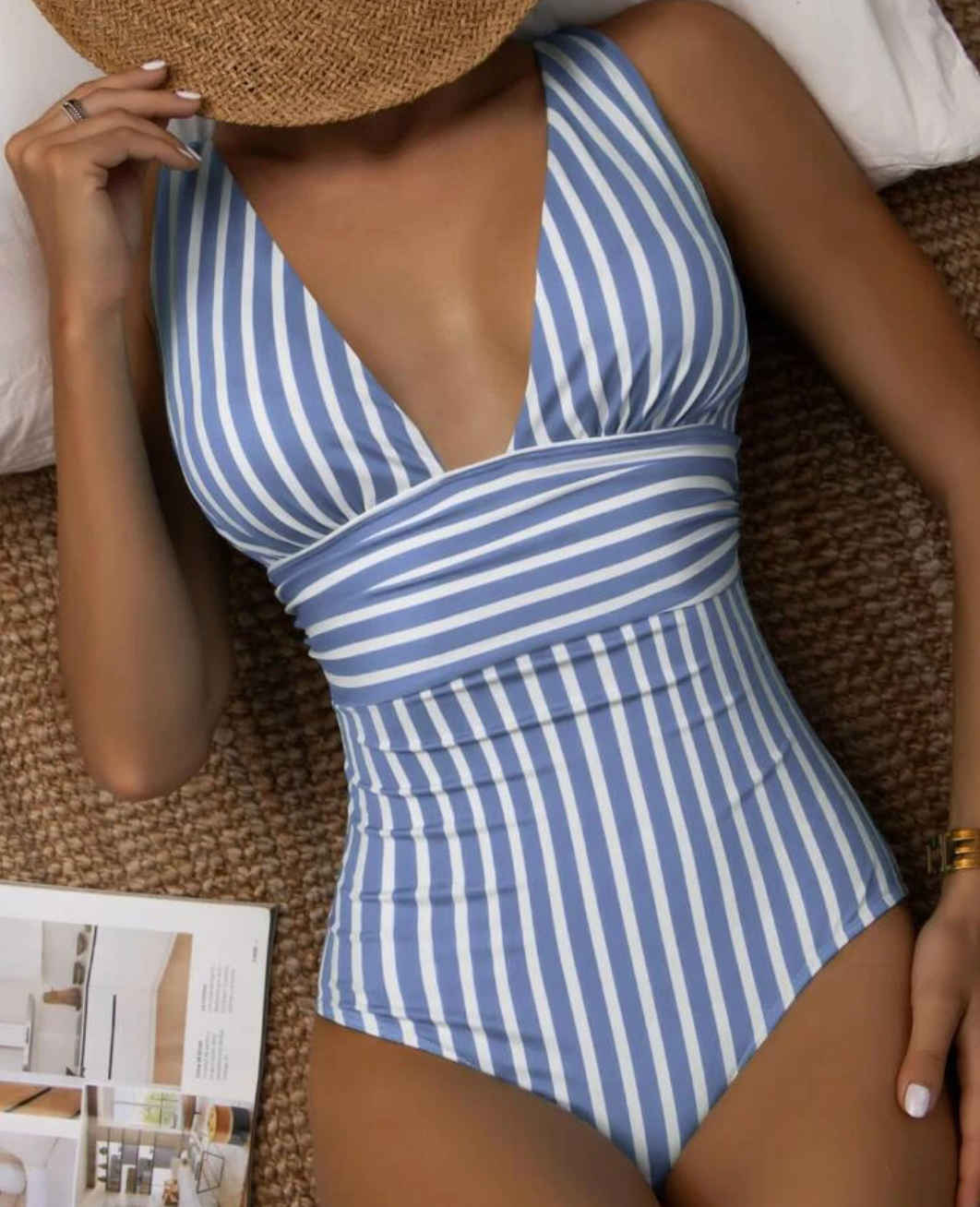 Striped Women's Swimsuit – Isabella-Dark blue-S-Nora Luxe