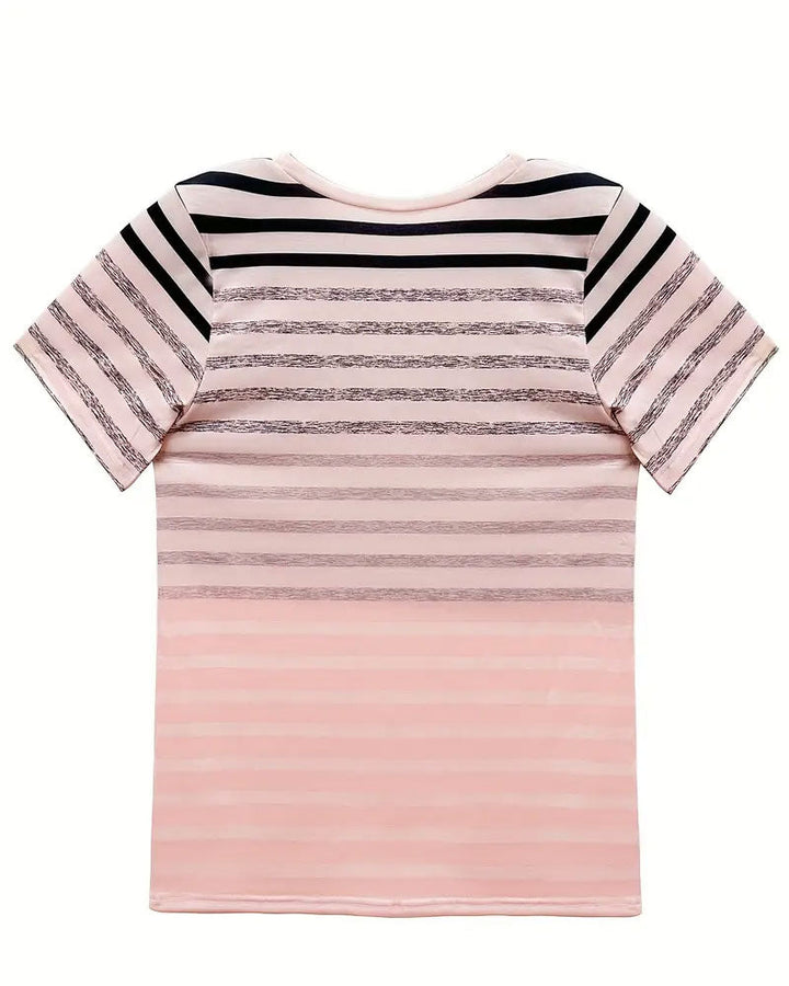 Striped women's T-shirt with round neckline & gradient – Melia-Light pink-S-Nora Luxe