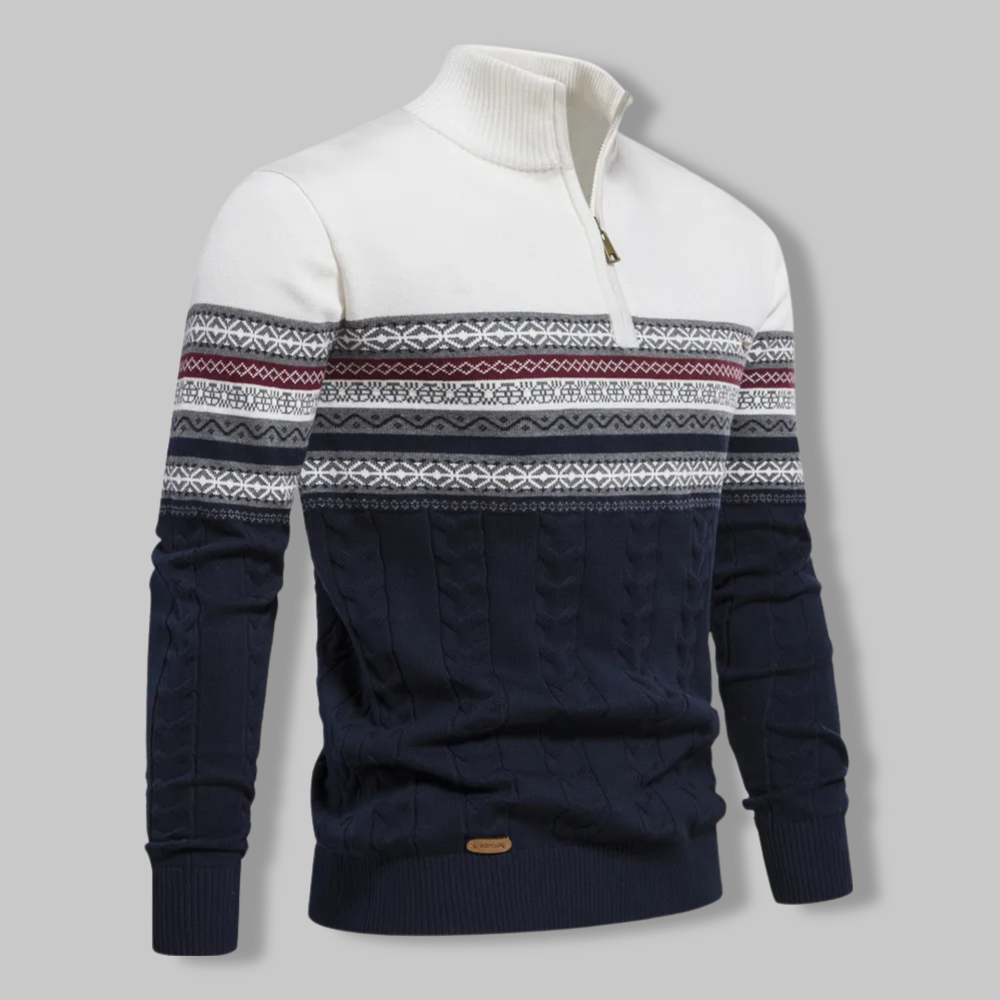 Striped Zip Sweater - SummitZip-White-S-Nora Luxe
