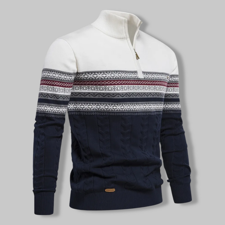 Striped Zip Sweater - SummitZip-White-S-Nora Luxe