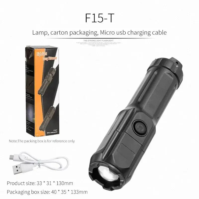 STRONG LED TORCH WITH ZOOM - USB RECHARGEABLE CAMPING TORCH-F15-T-Nora Luxe